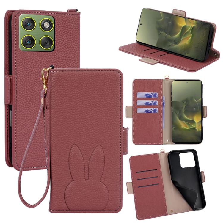 Bunny Ears Side Magnetic Clasp Vegan Leather Phone Case with Wrist Strap