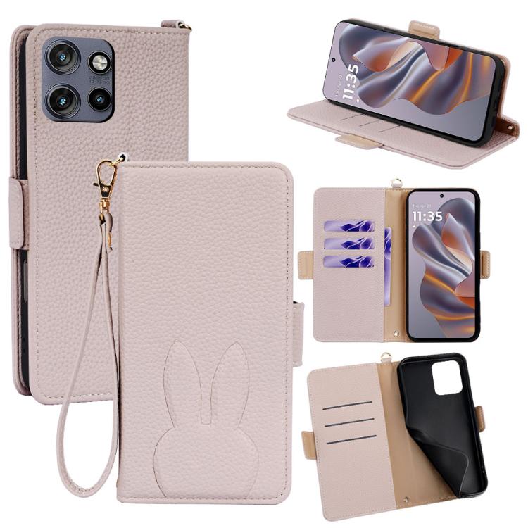 Bunny Ears Side Magnetic Clasp Vegan Leather Phone Case with Wrist Strap