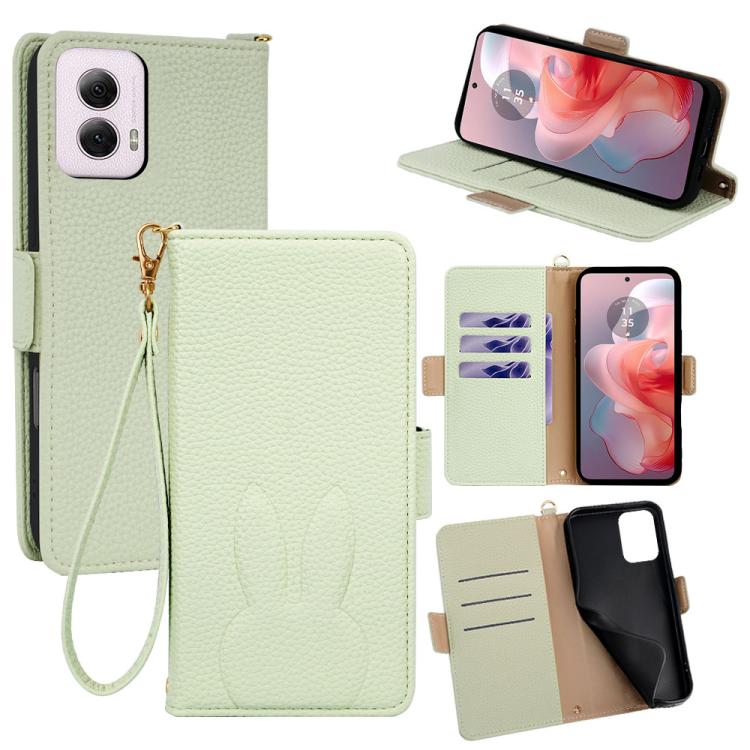 Bunny Ears Side Magnetic Clasp Vegan Leather Phone Case with Wrist Strap