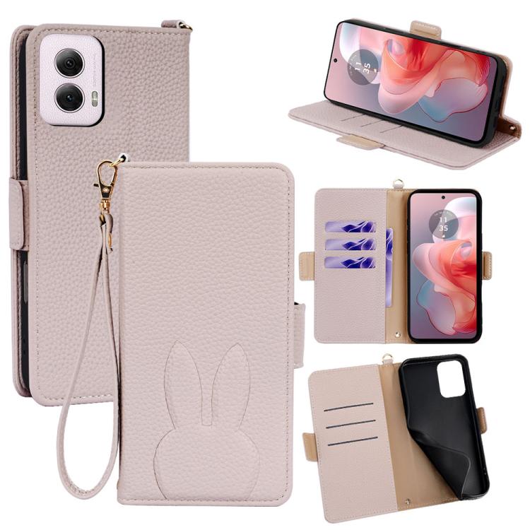 Bunny Ears Side Magnetic Clasp Vegan Leather Phone Case with Wrist Strap