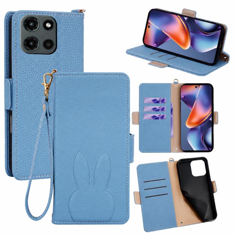 Bunny Ears Side Magnetic Clasp Vegan Leather Phone Case with Wrist Strap