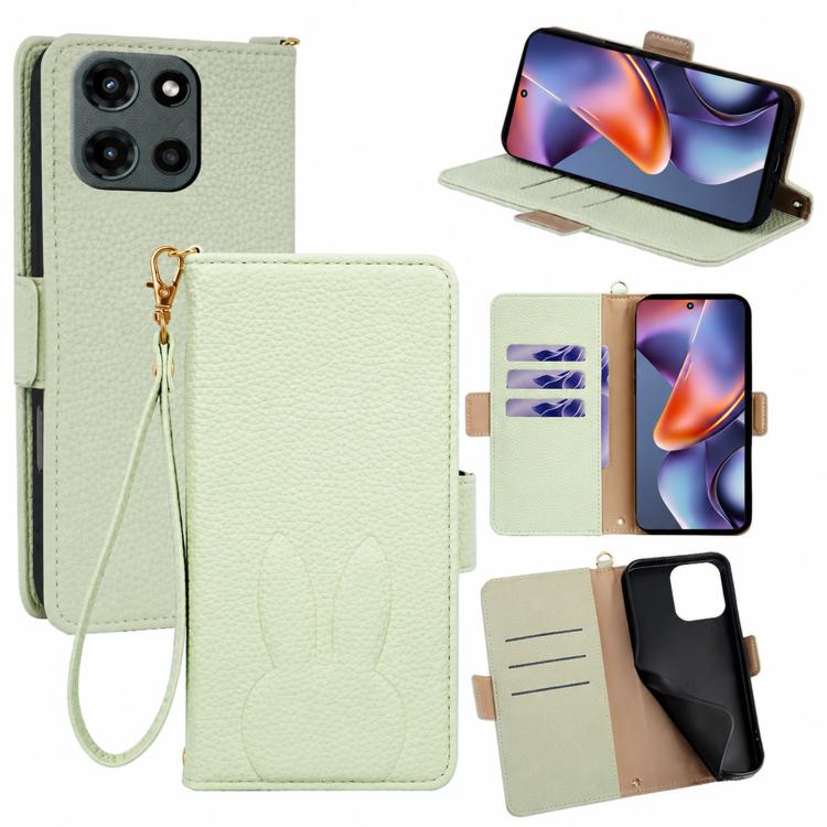 Bunny Ears Side Magnetic Clasp Vegan Leather Phone Case with Wrist Strap
