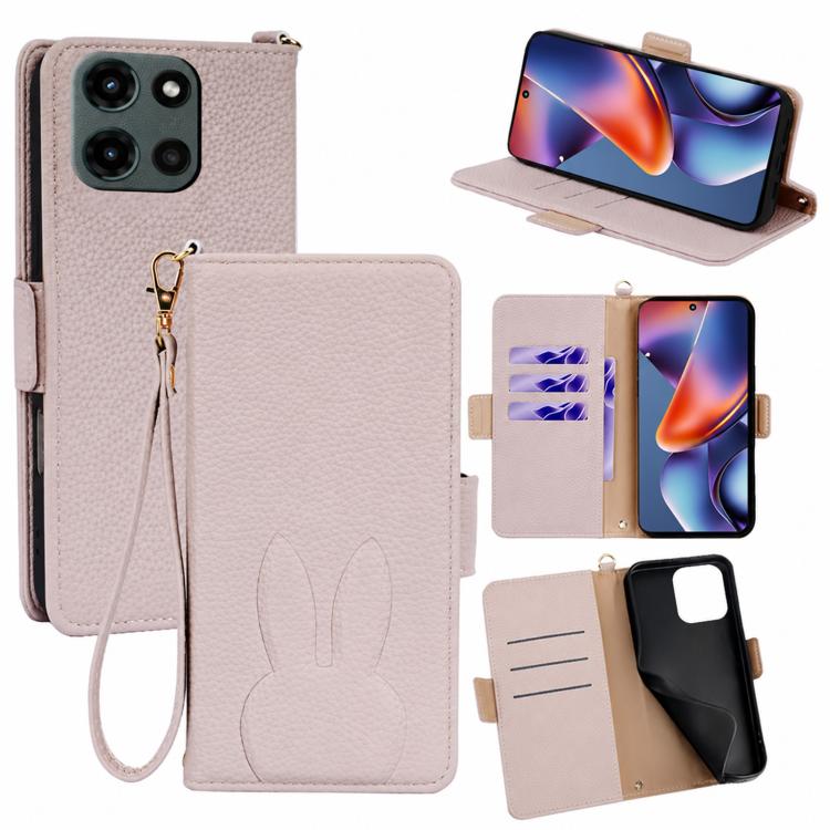 Bunny Ears Side Magnetic Clasp Vegan Leather Phone Case with Wrist Strap