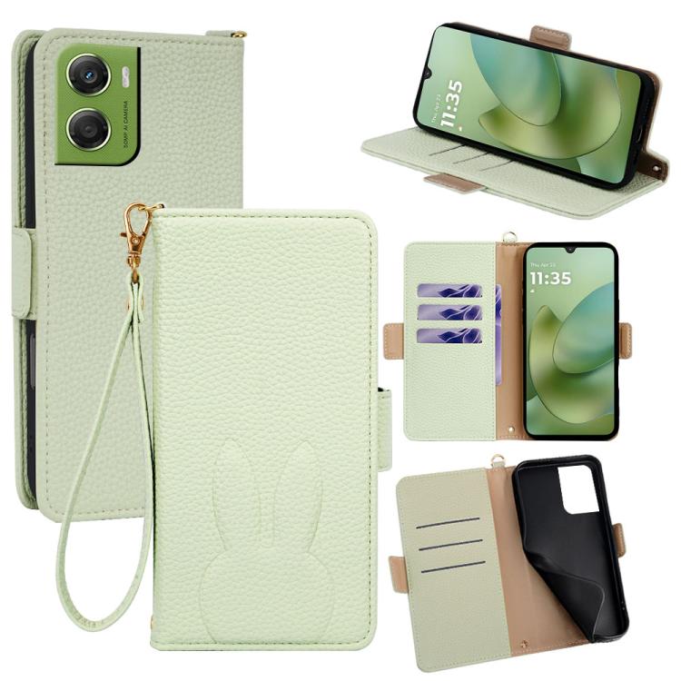 Bunny Ears Side Magnetic Clasp Vegan Leather Phone Case with Wrist Strap
