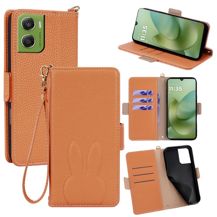 Bunny Ears Side Magnetic Clasp Vegan Leather Phone Case with Wrist Strap
