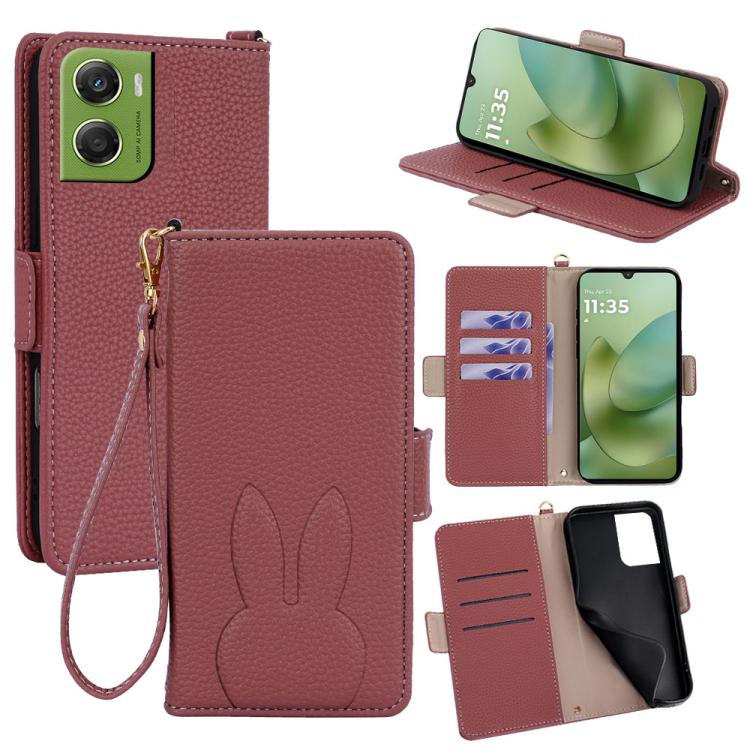 Bunny Ears Side Magnetic Clasp Vegan Leather Phone Case with Wrist Strap