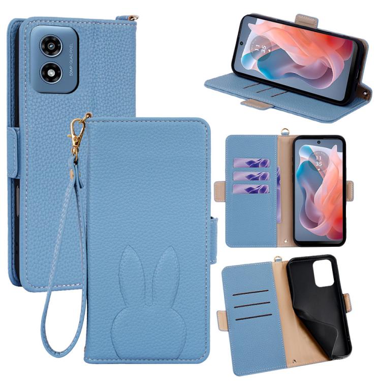Bunny Ears Side Magnetic Clasp Vegan Leather Phone Case with Wrist Strap