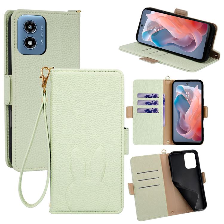 Bunny Ears Side Magnetic Clasp Vegan Leather Phone Case with Wrist Strap