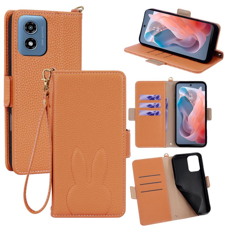 Bunny Ears Side Magnetic Clasp Vegan Leather Phone Case with Wrist Strap