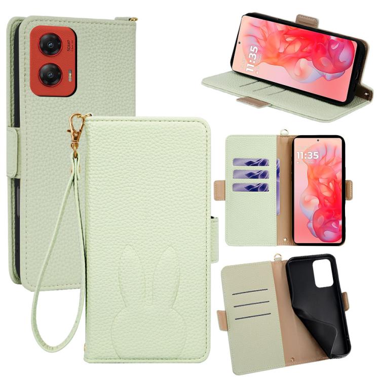 Bunny Ears Side Magnetic Clasp Vegan Leather Phone Case with Wrist Strap