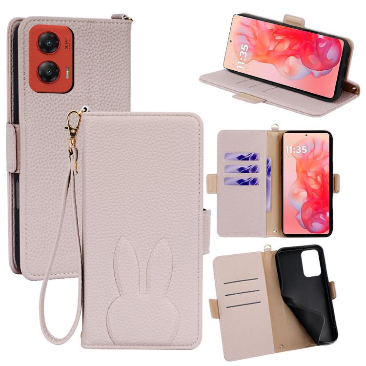 Bunny Ears Side Magnetic Clasp Vegan Leather Phone Case with Wrist Strap