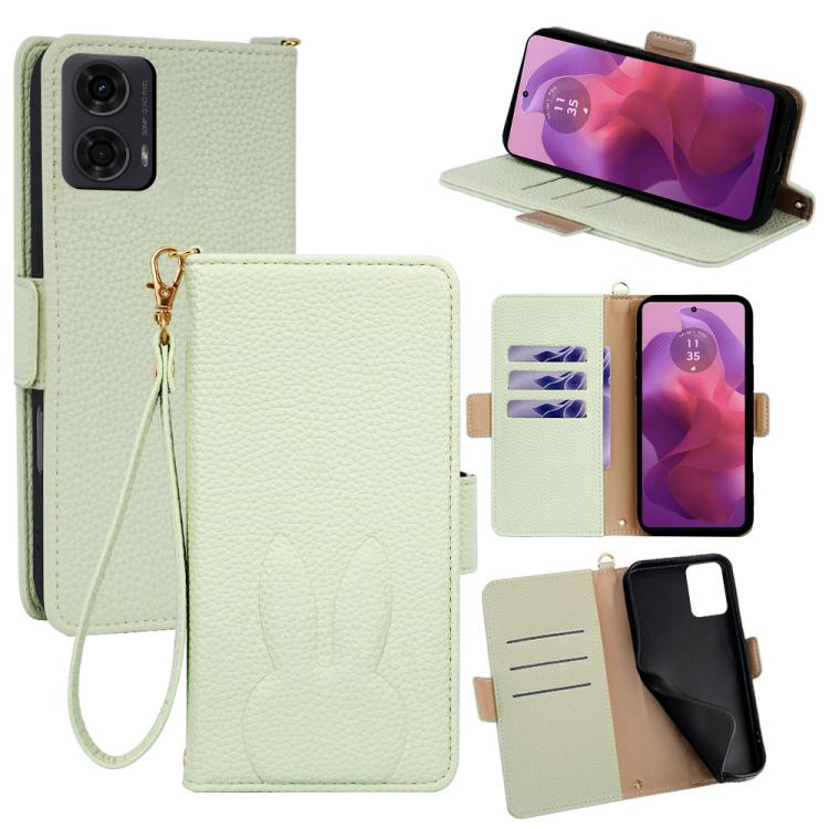 Bunny Ears Side Magnetic Clasp Vegan Leather Phone Case with Wrist Strap