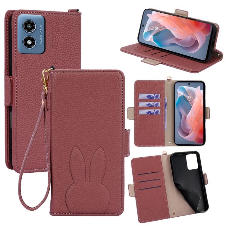 Bunny Ears Side Magnetic Clasp Vegan Leather Phone Case with Wrist Strap