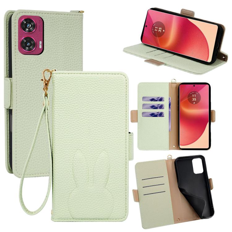 Bunny Ears Side Magnetic Clasp Vegan Leather Phone Case with Wrist Strap
