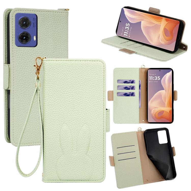 Bunny Ears Side Magnetic Clasp Vegan Leather Phone Case with Wrist Strap