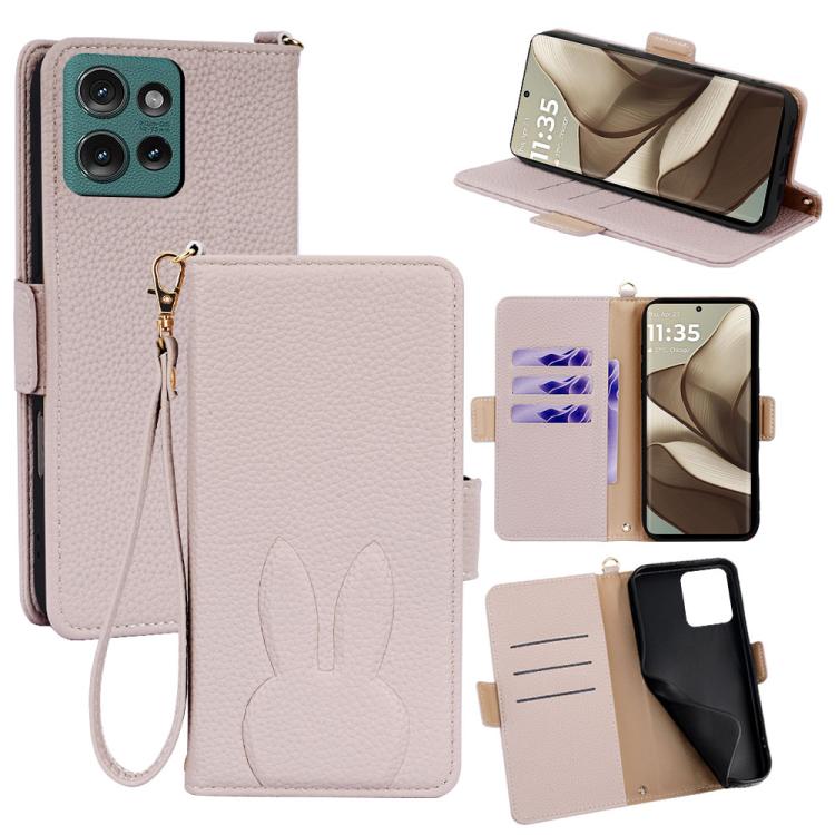 Bunny Ears Side Magnetic Clasp Vegan Leather Phone Case with Wrist Strap