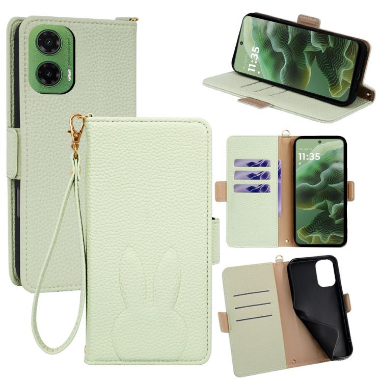 Bunny Ears Side Magnetic Clasp Vegan Leather Phone Case with Wrist Strap