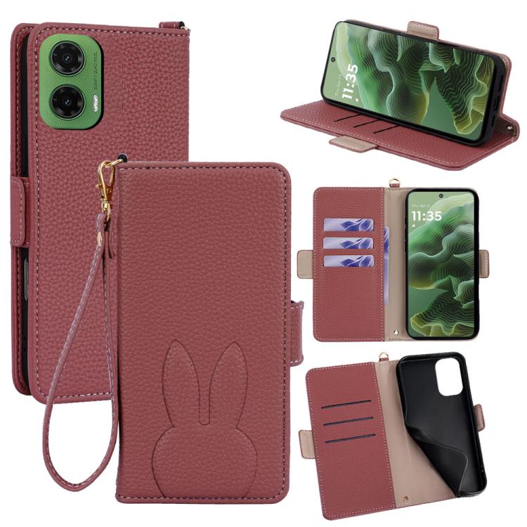 Bunny Ears Side Magnetic Clasp Vegan Leather Phone Case with Wrist Strap