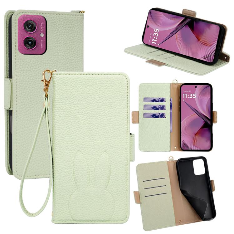 Bunny Ears Side Magnetic Clasp Vegan Leather Phone Case with Wrist Strap