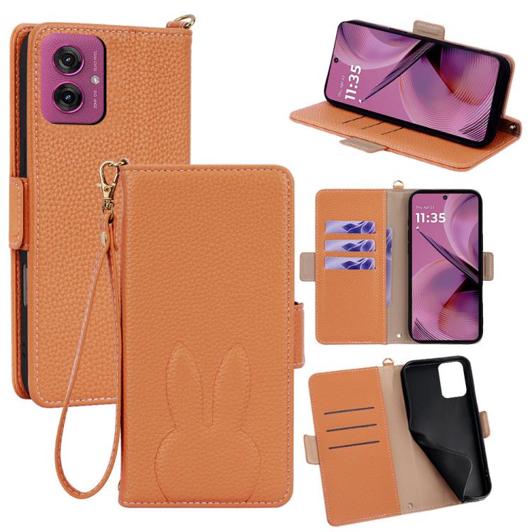 Bunny Ears Side Magnetic Clasp Vegan Leather Phone Case with Wrist Strap