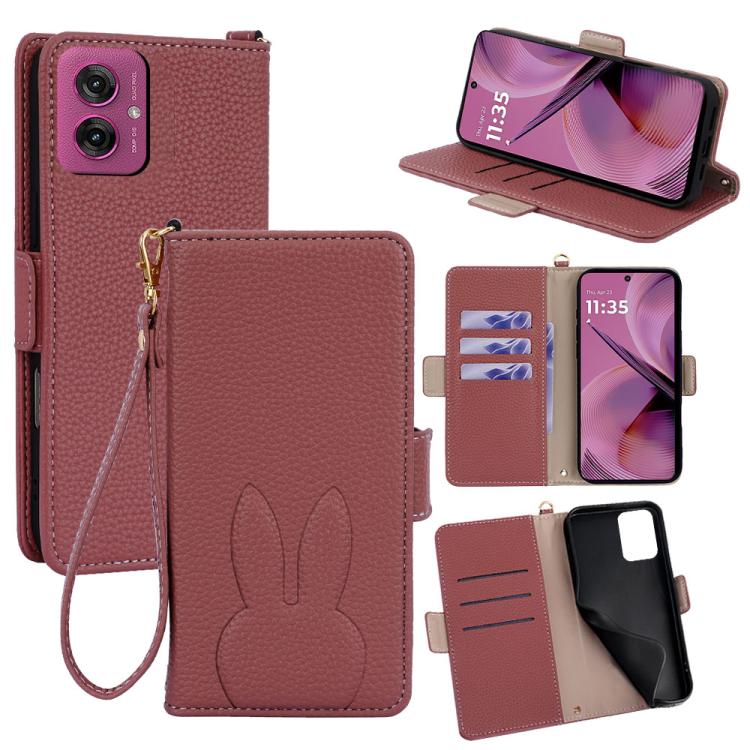 Bunny Ears Side Magnetic Clasp Vegan Leather Phone Case with Wrist Strap