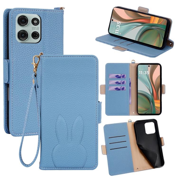 Bunny Ears Side Magnetic Clasp Vegan Leather Phone Case with Wrist Strap