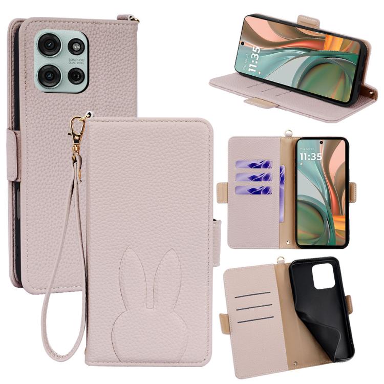 Bunny Ears Side Magnetic Clasp Vegan Leather Phone Case with Wrist Strap