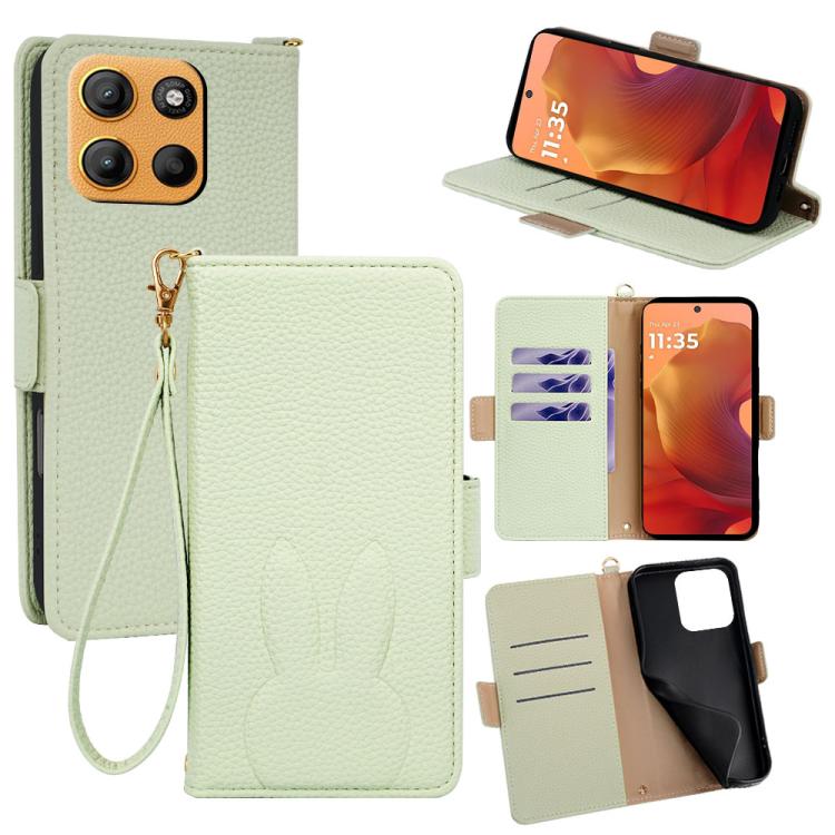 Bunny Ears Side Magnetic Clasp Vegan Leather Phone Case with Wrist Strap