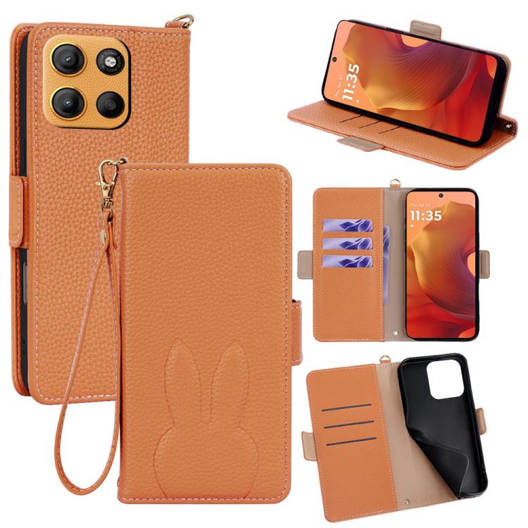 Bunny Ears Side Magnetic Clasp Vegan Leather Phone Case with Wrist Strap