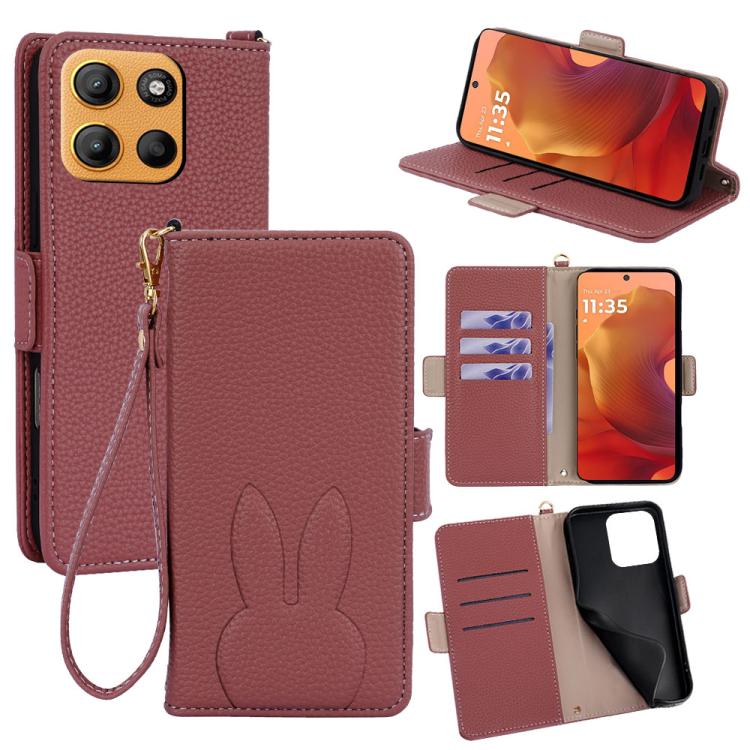 Bunny Ears Side Magnetic Clasp Vegan Leather Phone Case with Wrist Strap