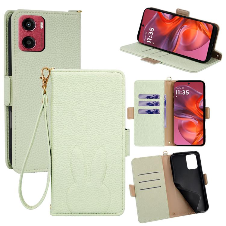 Bunny Ears Side Magnetic Clasp Vegan Leather Phone Case with Wrist Strap
