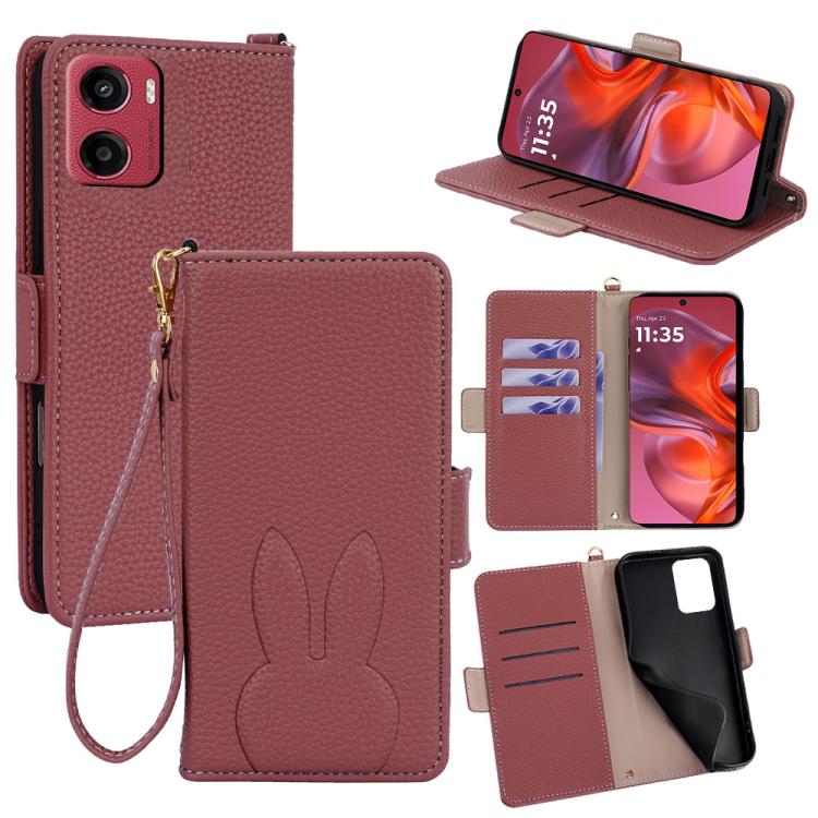 Bunny Ears Side Magnetic Clasp Vegan Leather Phone Case with Wrist Strap