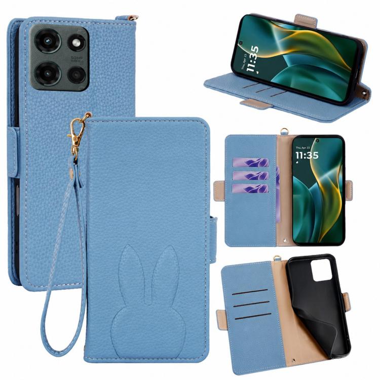 Bunny Ears Side Magnetic Clasp Vegan Leather Phone Case with Wrist Strap