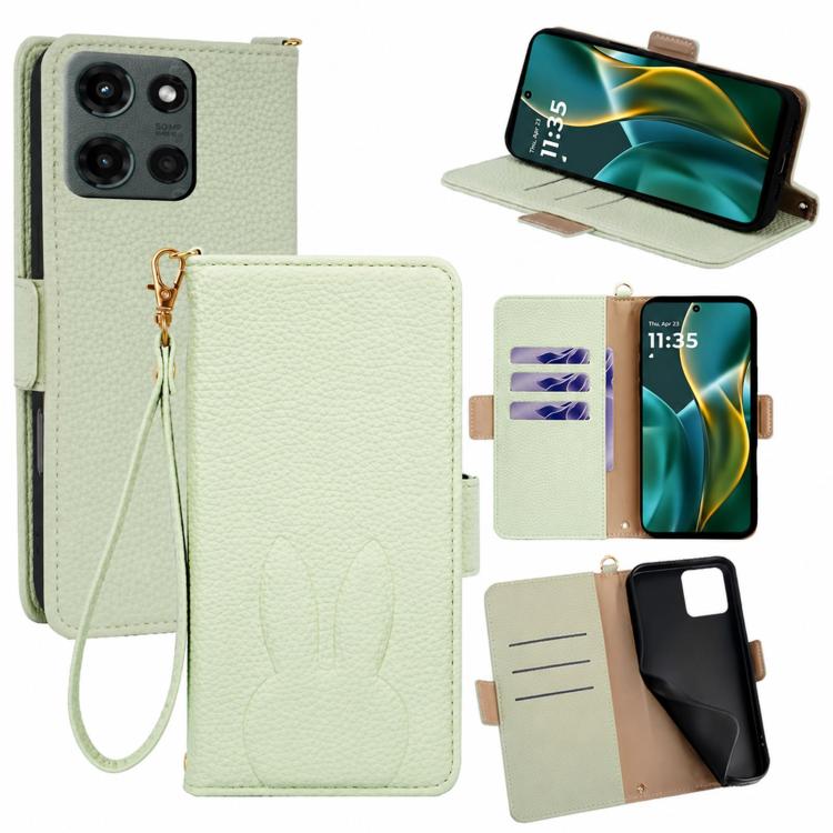 Bunny Ears Side Magnetic Clasp Vegan Leather Phone Case with Wrist Strap
