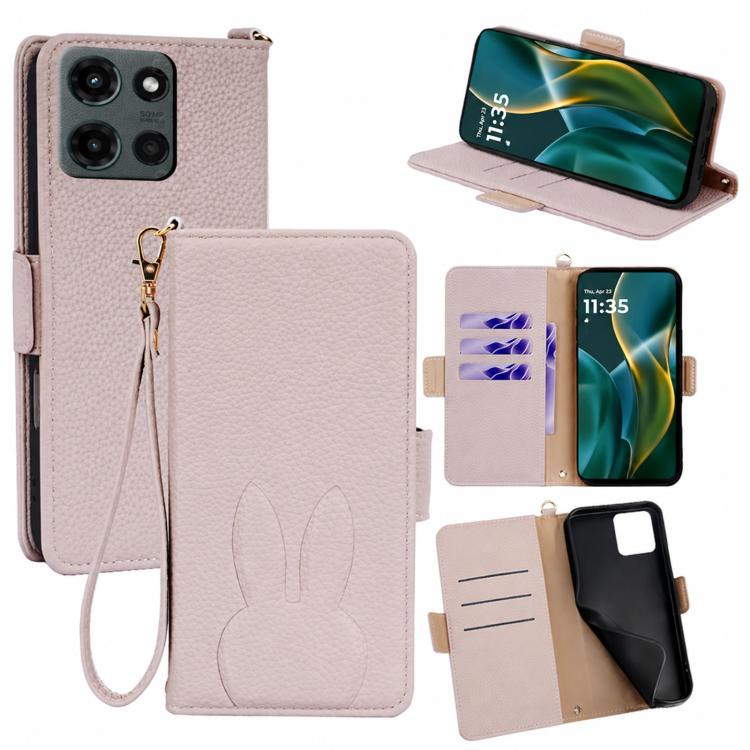 Bunny Ears Side Magnetic Clasp Vegan Leather Phone Case with Wrist Strap