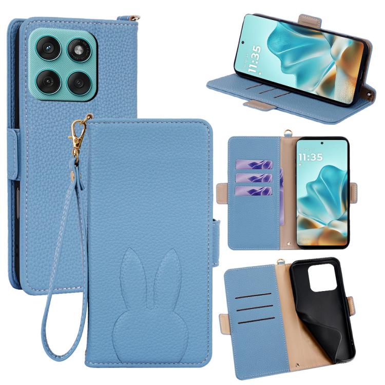 Bunny Ears Side Magnetic Clasp Vegan Leather Phone Case with Wrist Strap