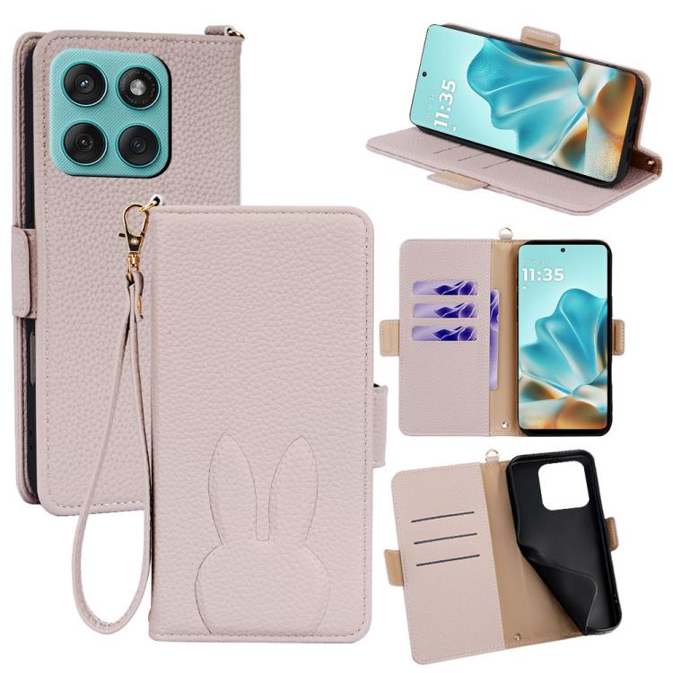 Bunny Ears Side Magnetic Clasp Vegan Leather Phone Case with Wrist Strap
