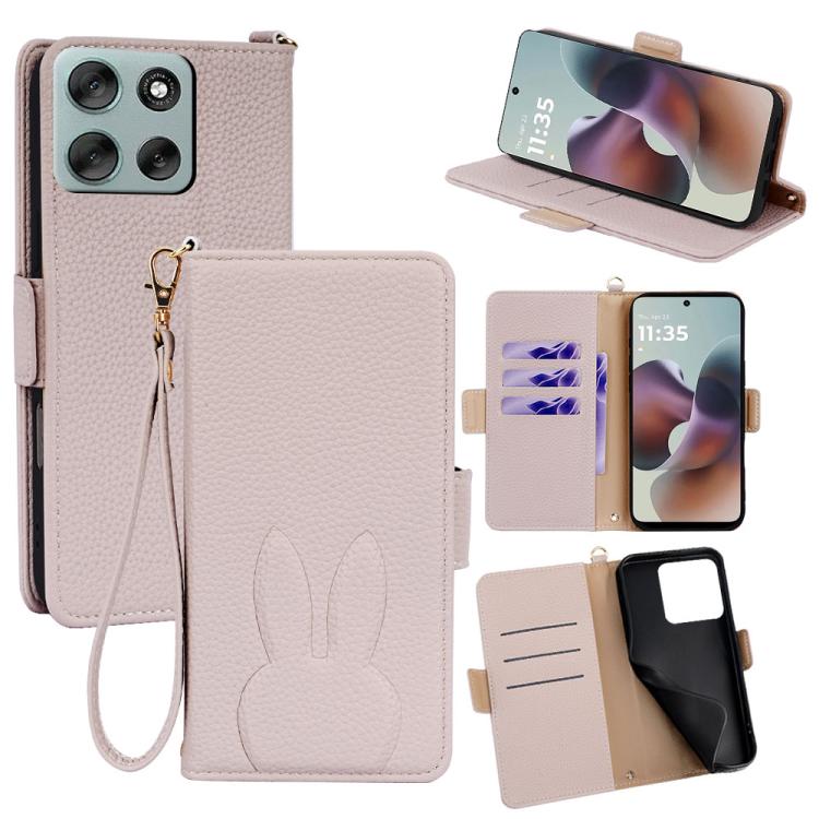Bunny Ears Side Magnetic Clasp Vegan Leather Phone Case with Wrist Strap