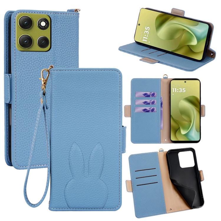 Bunny Ears Side Magnetic Clasp Vegan Leather Phone Case with Wrist Strap