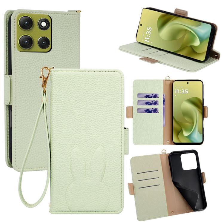Bunny Ears Side Magnetic Clasp Vegan Leather Phone Case with Wrist Strap