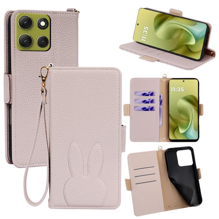 Bunny Ears Side Magnetic Clasp Vegan Leather Phone Case with Wrist Strap