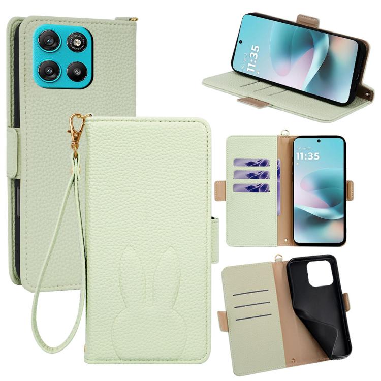 Bunny Ears Side Magnetic Clasp Vegan Leather Phone Case with Wrist Strap
