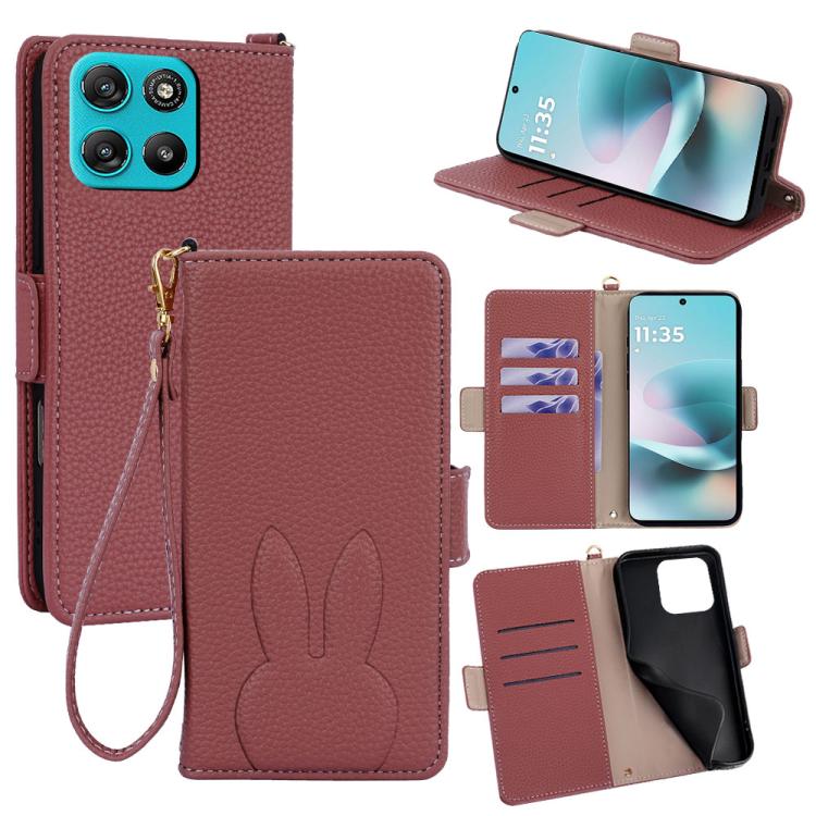 Bunny Ears Side Magnetic Clasp Vegan Leather Phone Case with Wrist Strap