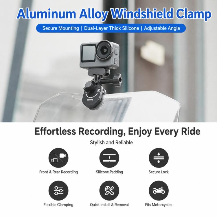 Xasurg Universal Action Camera Motorcycle Windshield Clamp Mount — view 3