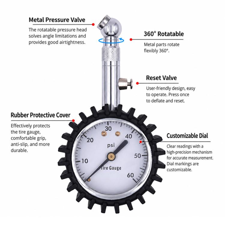 Car High Precision Metal Tire Pressure Gauge