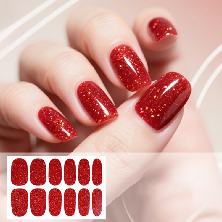 12 PCS/Sheet Waterproof Solid-Color Glitter Nail Stickers — Emerald Green