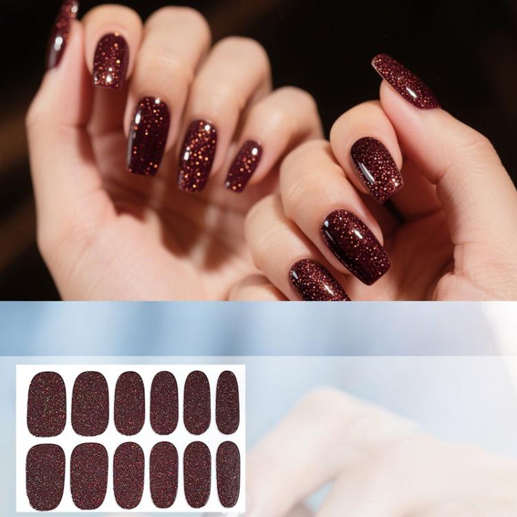 12 PCS/Sheet Waterproof Solid-Color Glitter Nail Stickers — Sapphire Blue