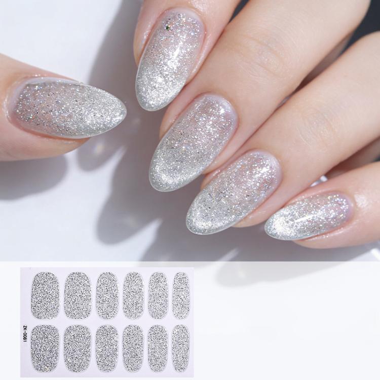 12 PCS/Sheet Waterproof Solid-Color Glitter Nail Stickers — Dark Burgundy