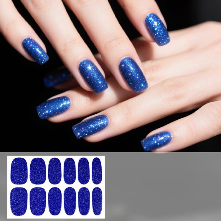 12 PCS/Sheet Waterproof Solid-Color Glitter Nail Stickers — Silver
