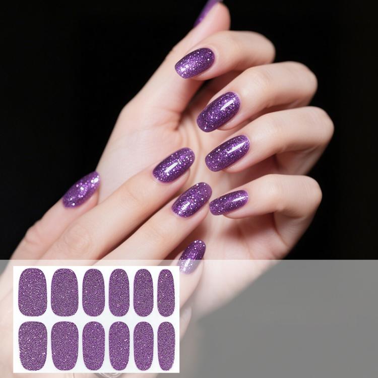 12 PCS/Sheet Waterproof Solid-Color Glitter Nail Stickers — Magenta Pink